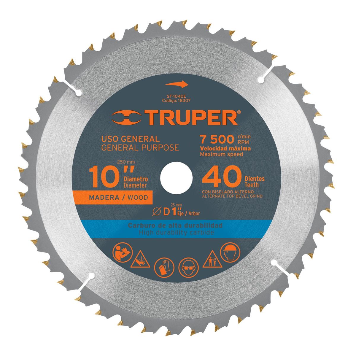 TRUPER - Disco para sierra ingleteadora 10" 40 dientes eje de 1" Truper