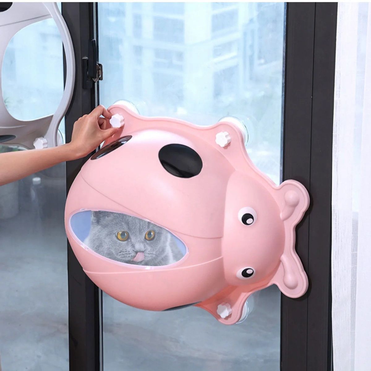 GENERICO - cama elevada para gato para montar en ventanas - rosado.