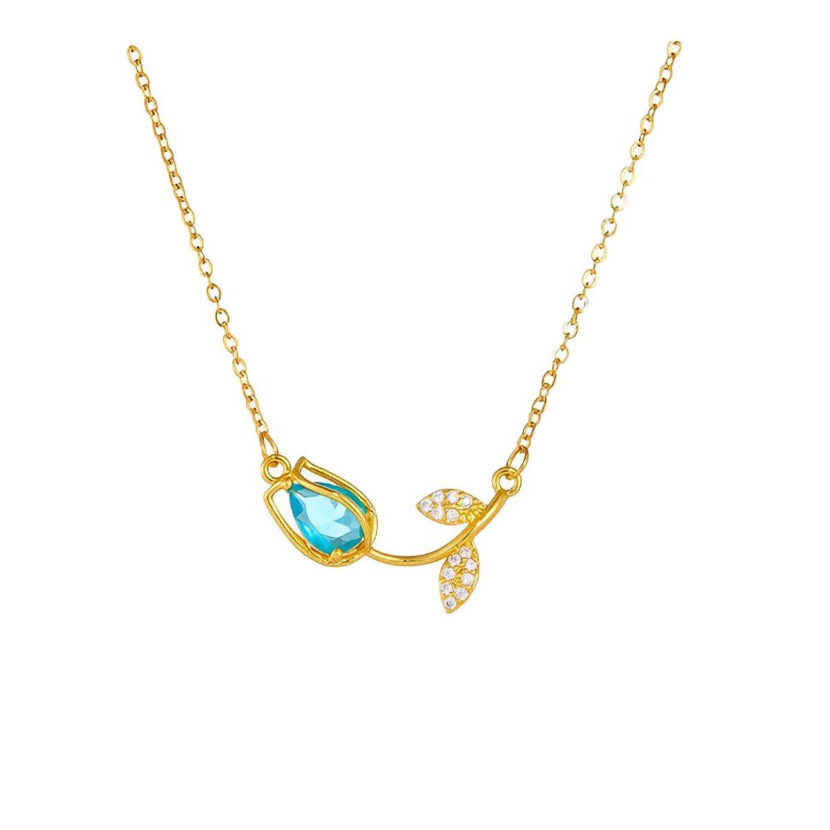 GENERICO - Collar Regalo Mamá Tulipan Celeste Joya Acero Dorado