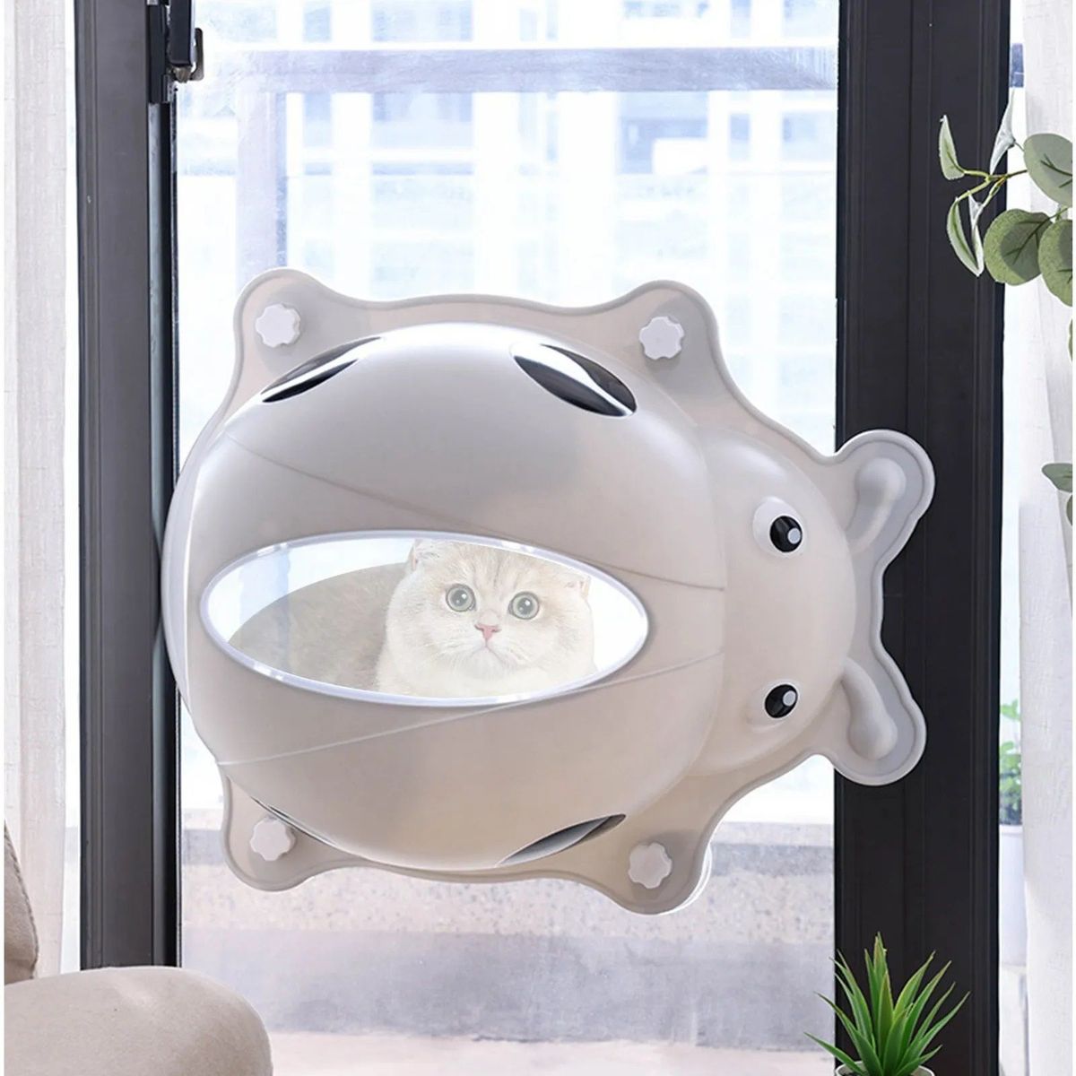 GENERICO - cama elevada para gato para montar en ventanas - gris.