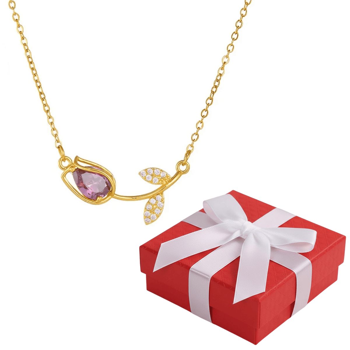 GENERICO - Collar Mujer Tulipan Morado Joya Regalo Acero Dorado