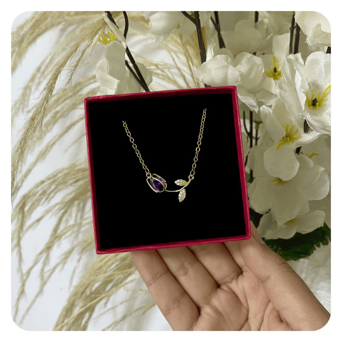 GENERICO - Collar Regalo Mamá Tulipan Morado Joya Acero Dorado