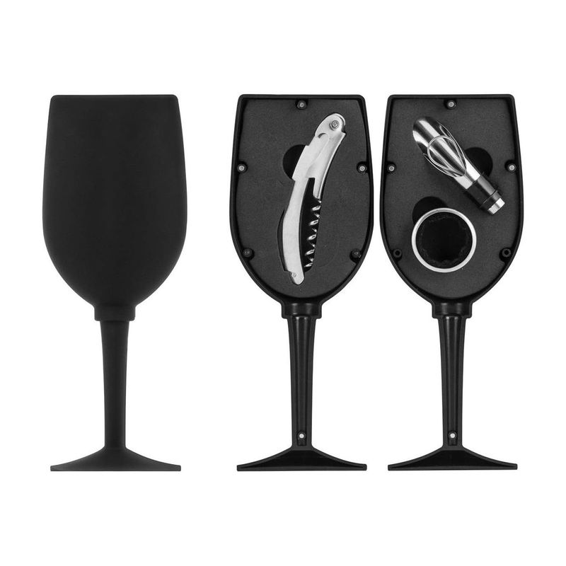 GENERICO - Set de Vino Saca Corcho Multifuncional Copa 3 piezas Acero Inoxidable.