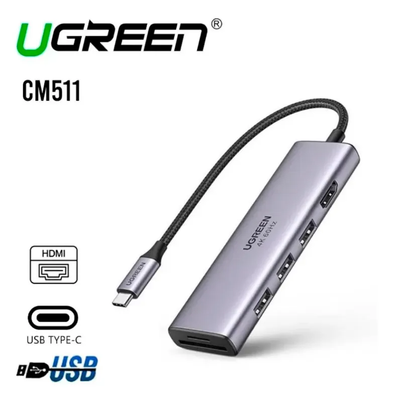 UGREEN - ADAPTADOR HUB USB-C UGREEN CM511 5 EN 1 HDMI 3 USB-A
