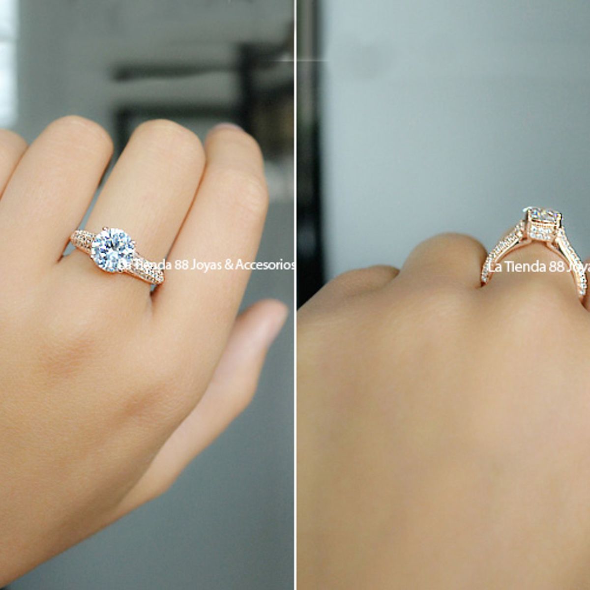 LA TIENDA 88 JOYAS Y ACCESORIOS - La Tienda 88 - Anillo De Compromiso Mujer Bañado en Oro de 18k - Rosa