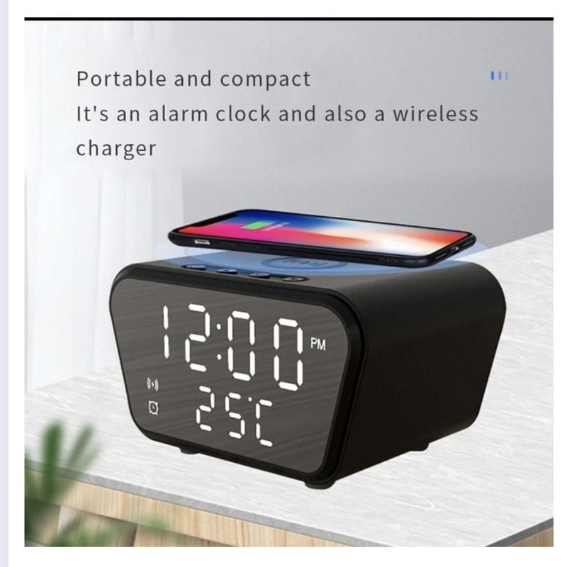 GENERICO - Reloj Despertador con Cargador Inalámbrico 3 en 1 Temperatura