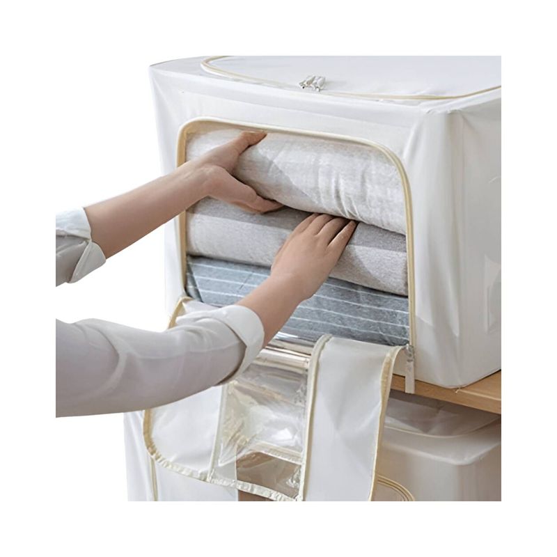 GENERICO - Cesta De Almacenamiento Plegable Para Sabanas Rayada Gris