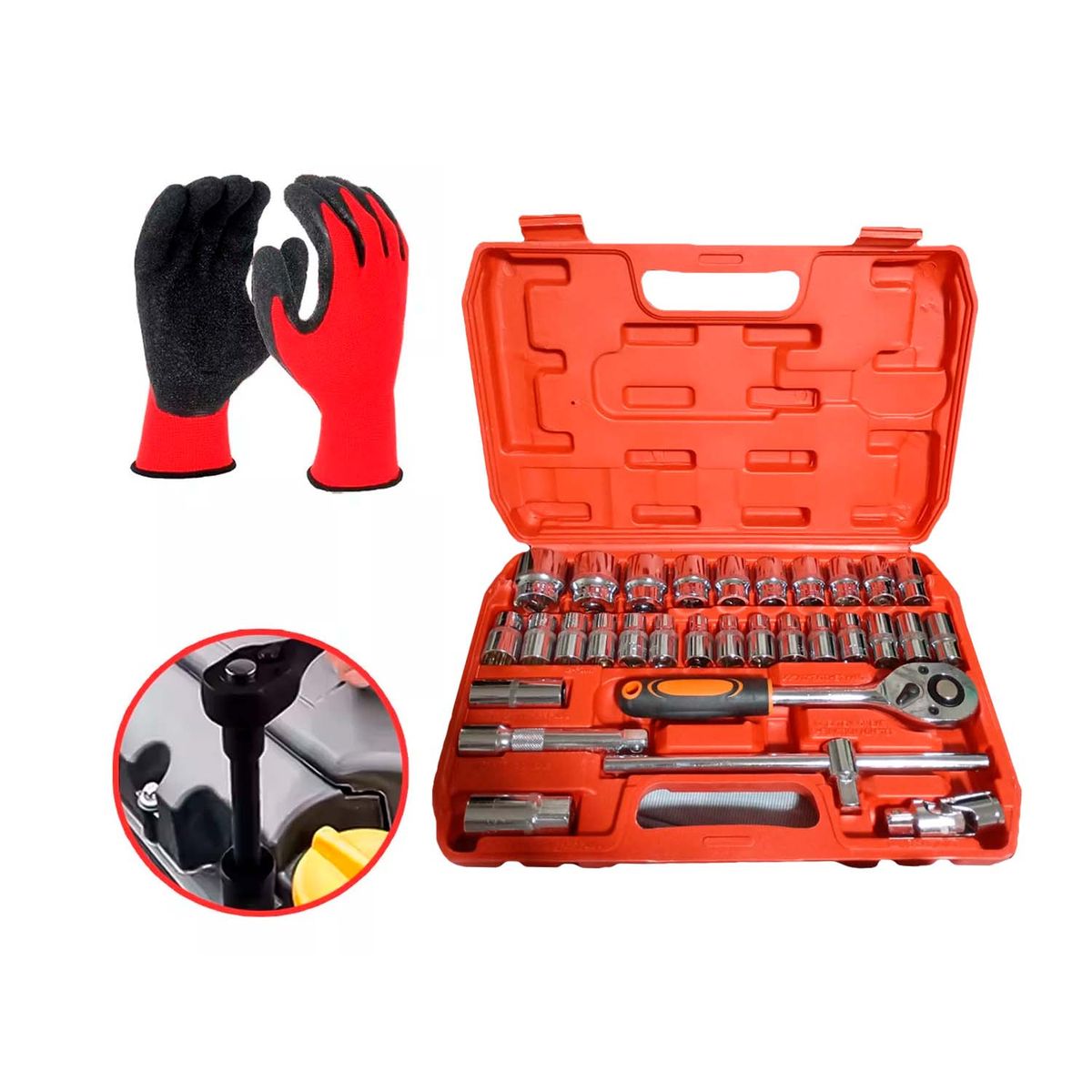 GENERICO - JUEGO DADOS DE IMPACTO 32 PIEZAS LLAVE MÁS GUANTES ANTICORTE - COMBO