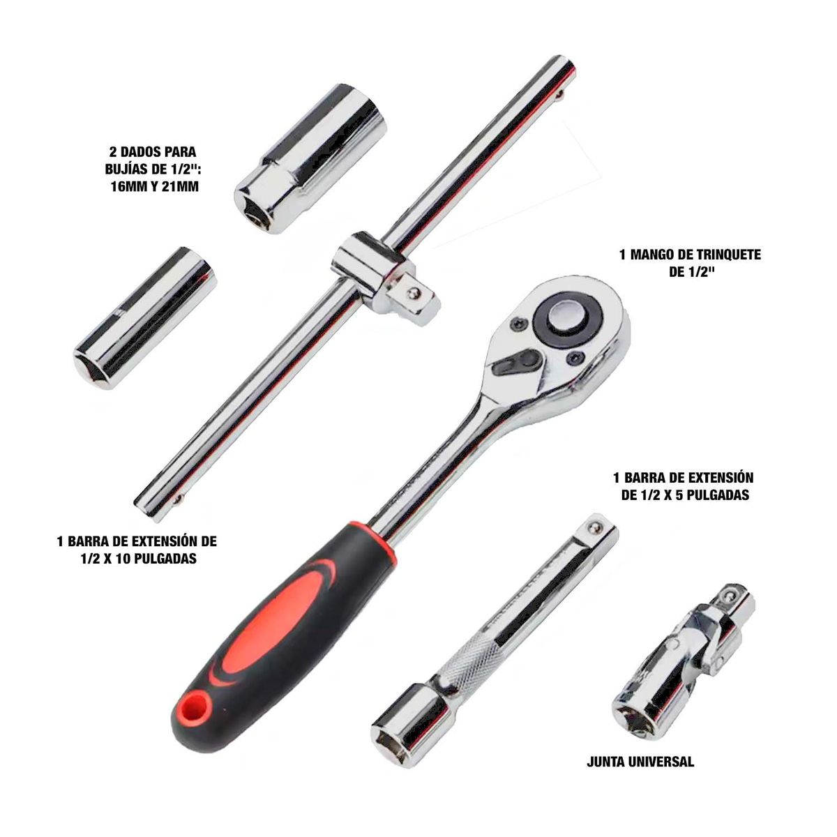 GENERICO - JUEGO DADOS DE IMPACTO 32 PIEZAS LLAVE MÁS GUANTES ANTICORTE - COMBO