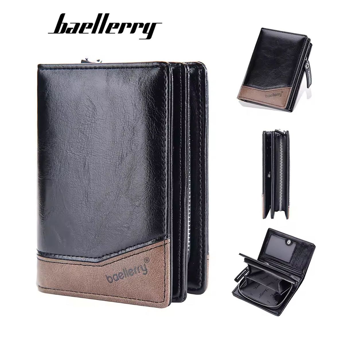 BAELLERRY - BILLETERA HOMBRE CUERO MONEDERO TARJETERO BAELLERRY NEGRO - M007