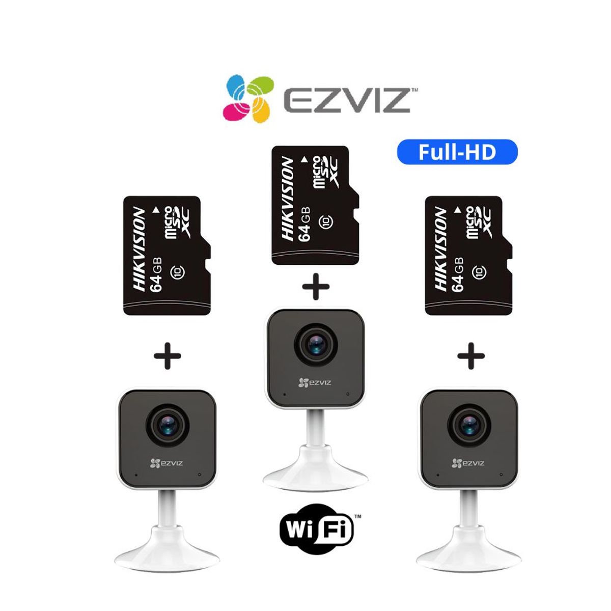 EZVIZ - Kit 3 cámaras de seguridad H1C con resolución Full-HD y SD-64GB - Ezviz