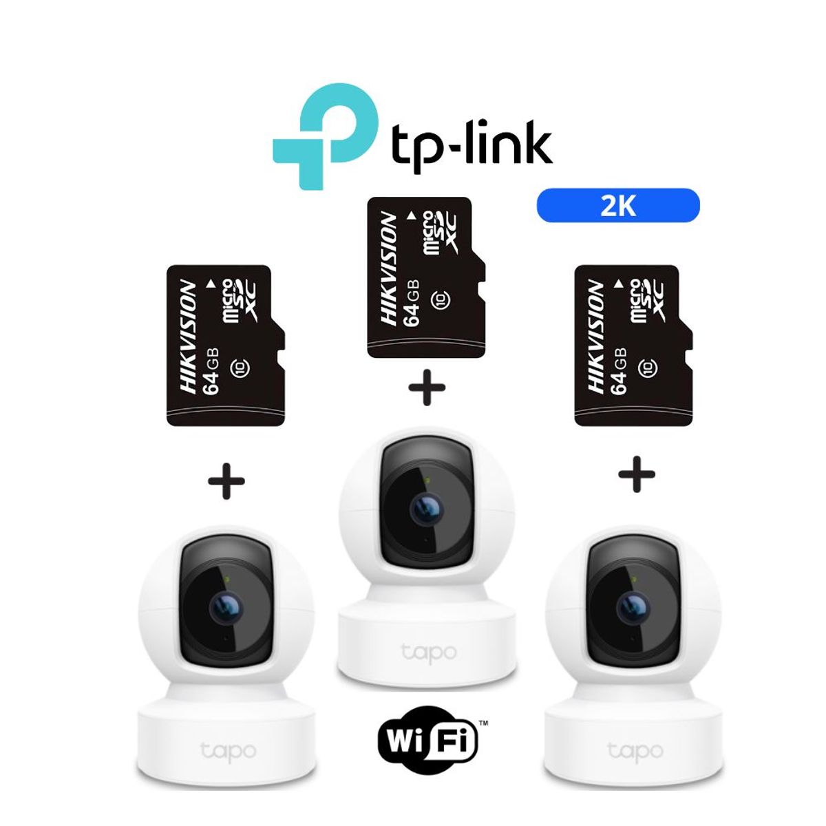TP LINK - Kit de 3 Cámaras de seguridad Tapo C212 2K WiFiRJ45 + Micro SD 64GB - Tplink