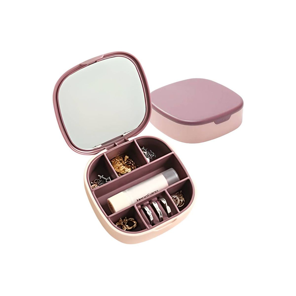GENERICO - Joyero Organizador de Joyas con Espejo Portátil Rosado