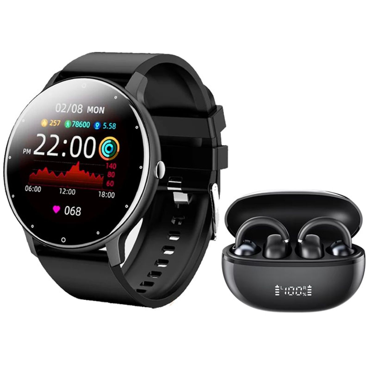 HAYLOU - Haylou AirFree-Negro Audífonos y Toumi Fit 2-B Reloj inteligente