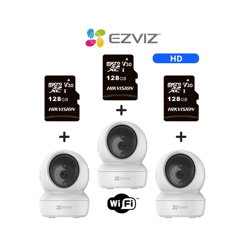 EZVIZ - Kit 3 cámaras de seguridad C6N con resolución Full-HD y SD 128 GB - Ezviz