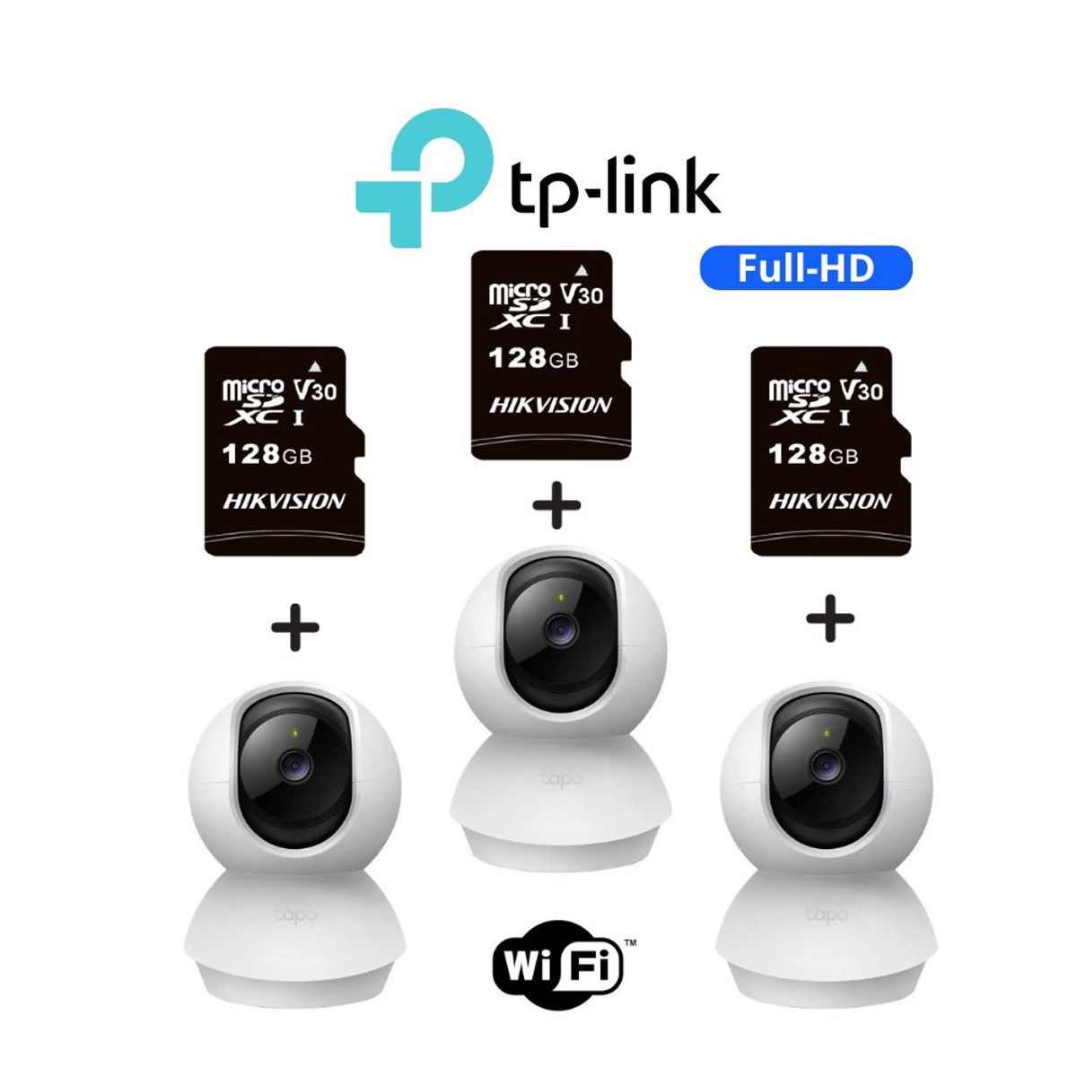 TP LINK - Kit 3 cámaras de seguridad Tapo-C200 con resolución 2MP + SD 128 GB - TpLink