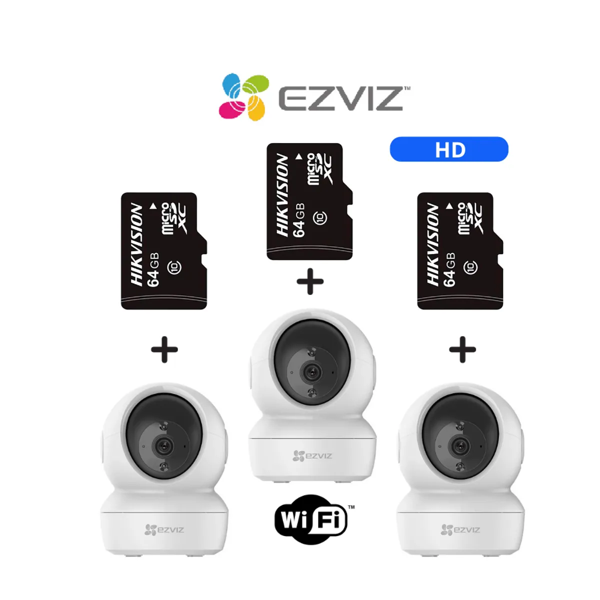 EZVIZ - Kit 3 cámaras de seguridad H6C con resolución Full-HD y SD-64GB Ezviz