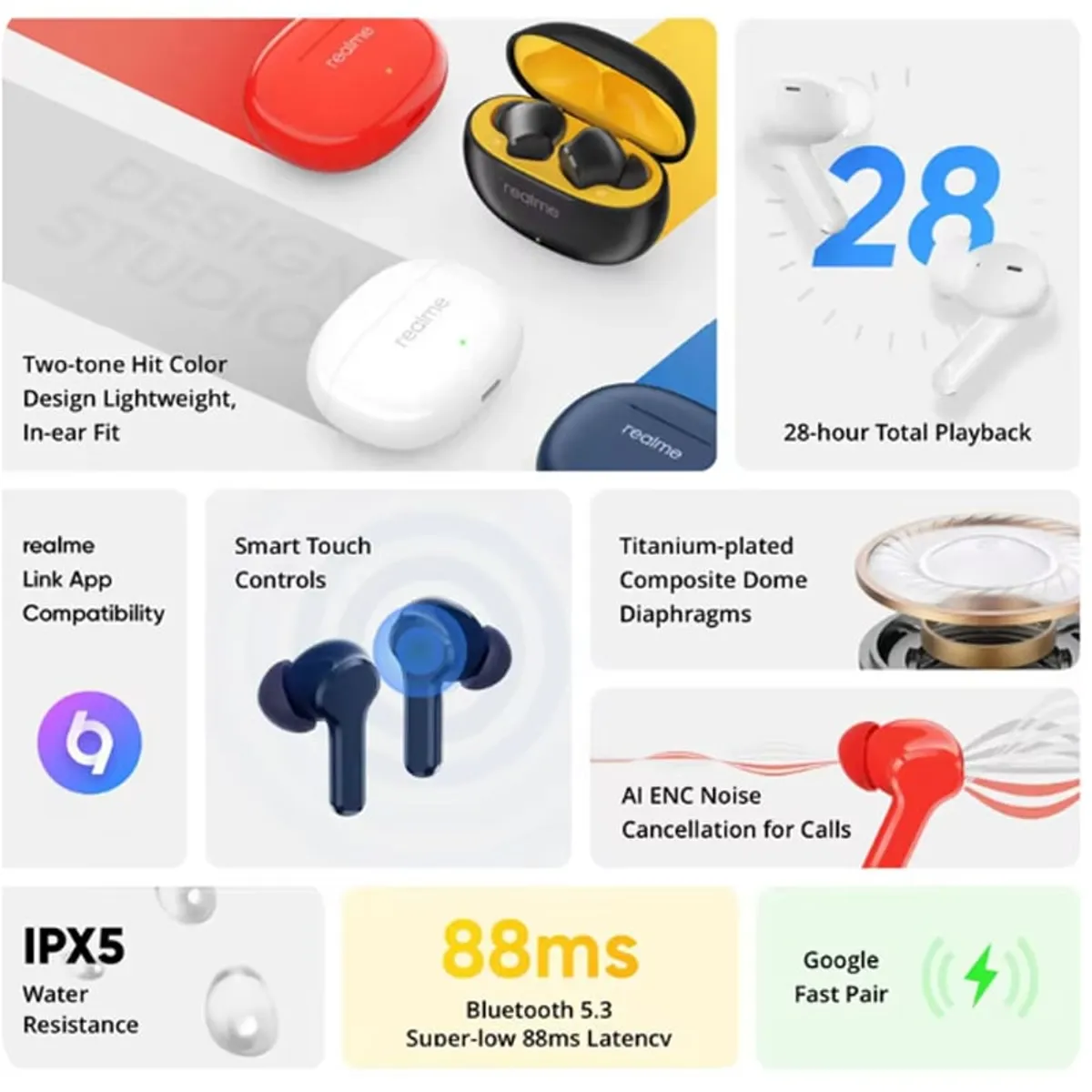 REALME - Audífonos Anc Realme Buds T100 Negro