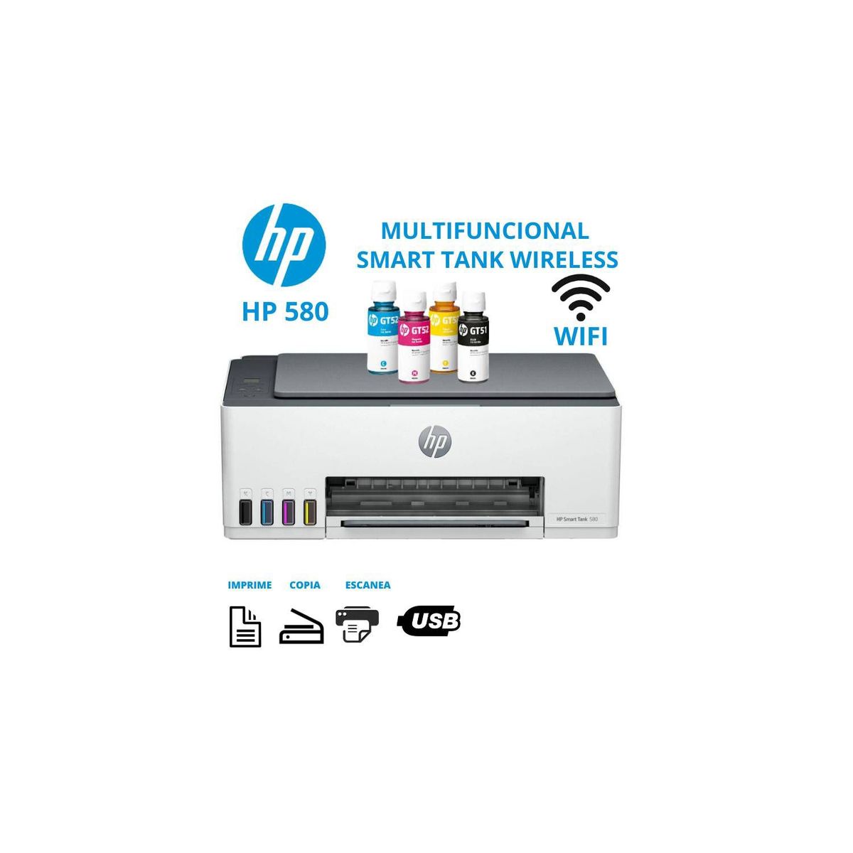 HP - Impresora Multifuncional HP Smart Tank 580 Inalambrica Wifi