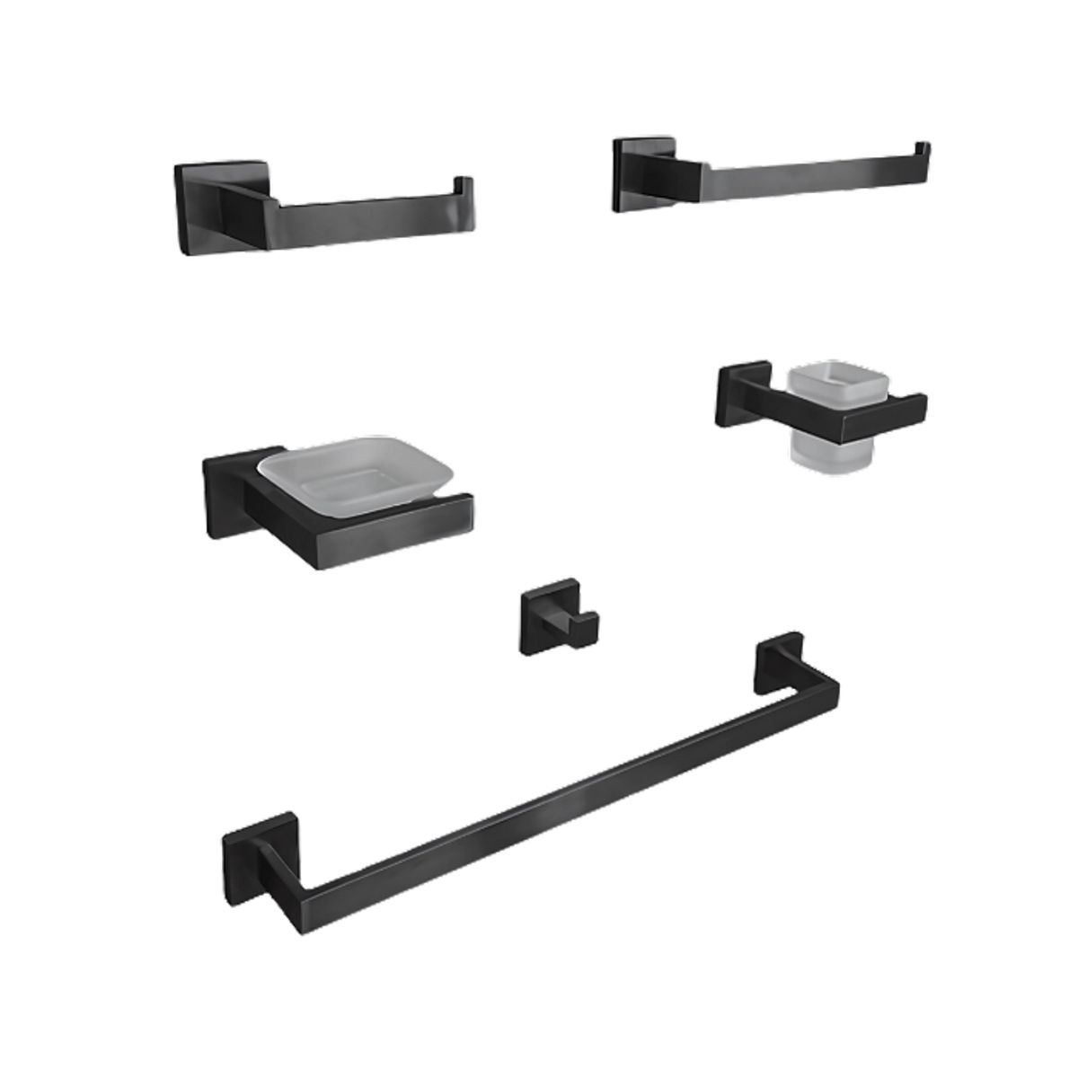 XM - SETS DE BAÑO 6PIEZAS CUADRADA ACERO304 NEGRO ADB97701