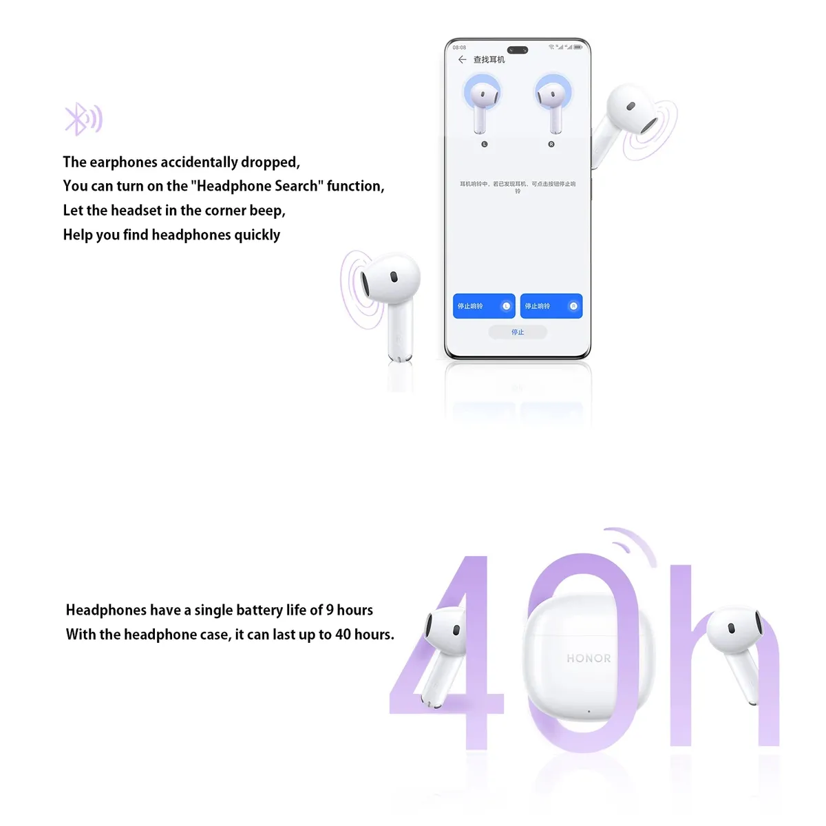 HONOR - Set 2 De Audífonos Honor X6 Tws BT-Blanco y Morado