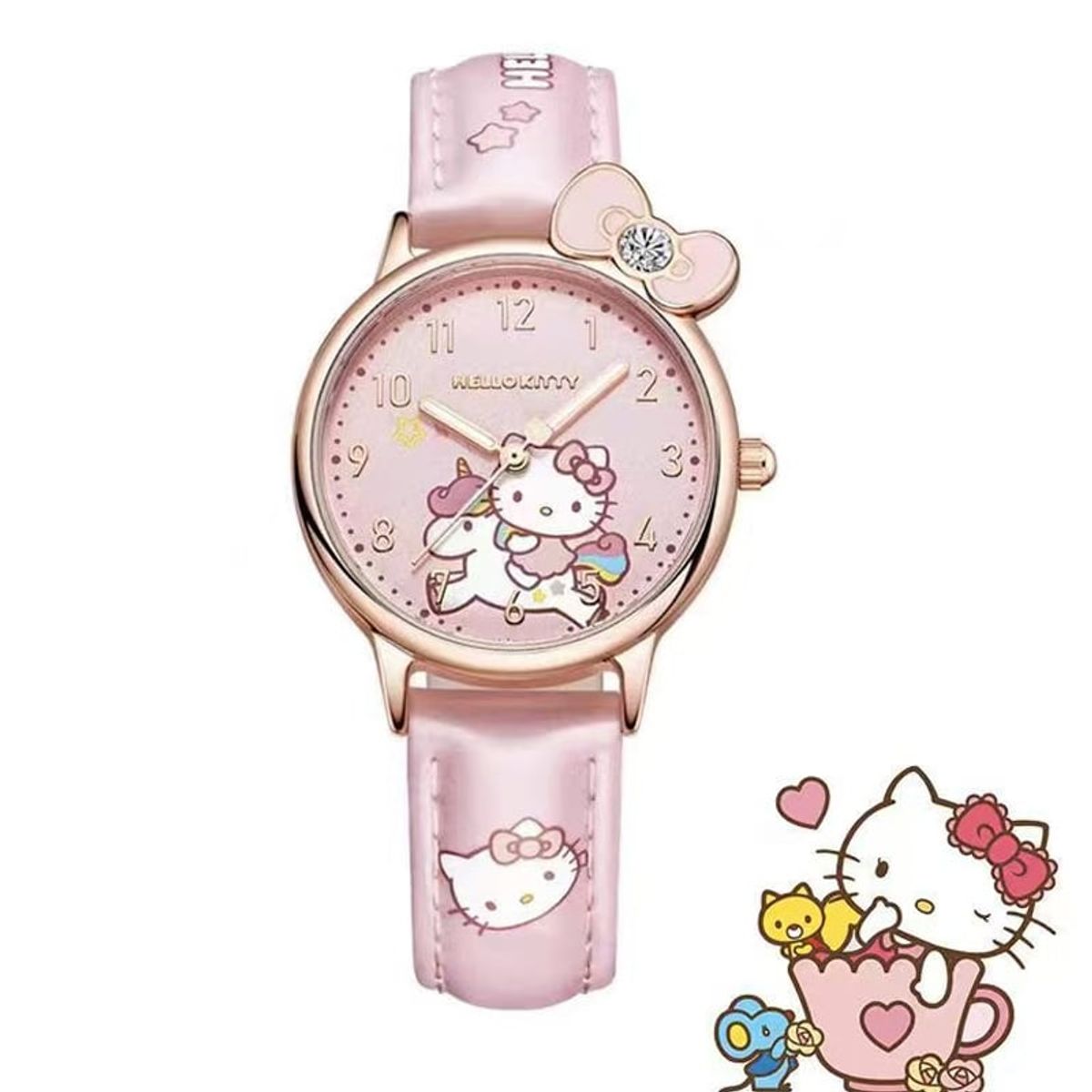 OVOTOUMI - Reloj Kuromi Correa Magnética Piedras preciosas-Rosa