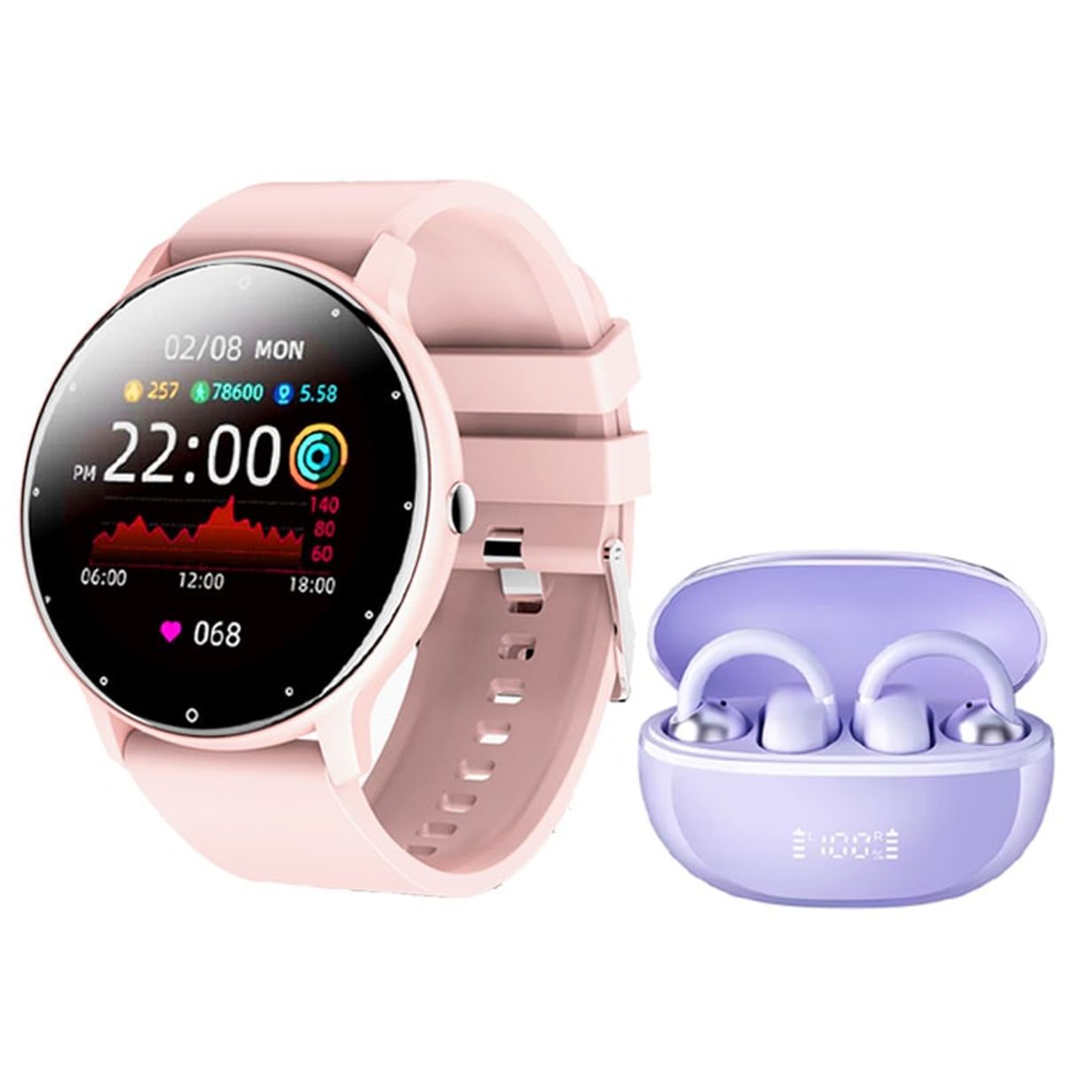 HAYLOU - Haylou AirFree-Morado Audífonos y Toumi Fit 2-P Reloj inteligente