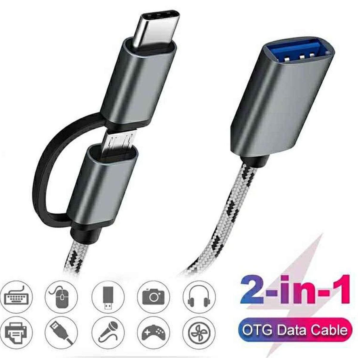 GENERICO - CABLE ADAPTADOR OTG  2EN1 USB HEMBRA A TIPO C Y V8 MICRO