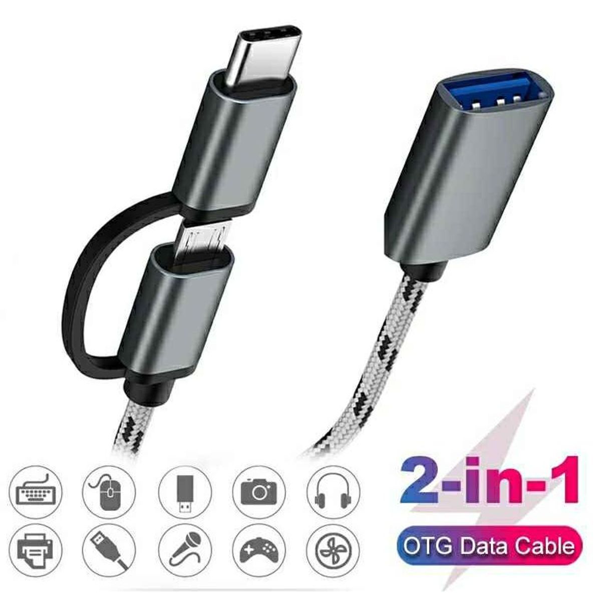 GENERICO - CABLE ADAPTADOR OTG  2EN1 USB HEMBRA A TIPO C Y V8 MICRO