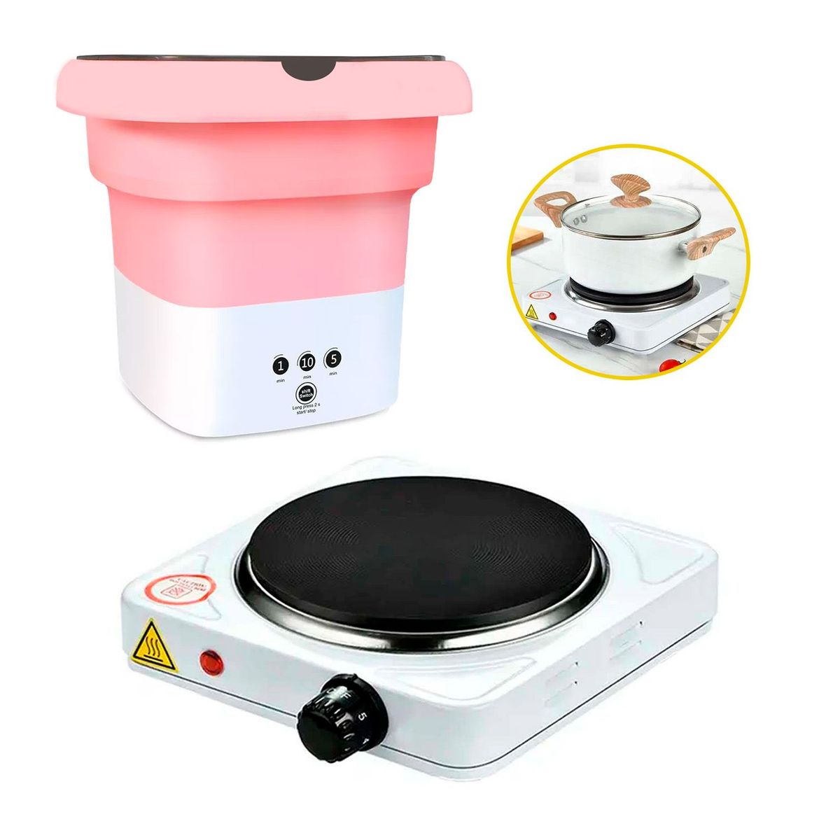 GENERICO - MINI LAVADORA PORTÁTIL Y COCINA ELÉCTRICA - COMBO