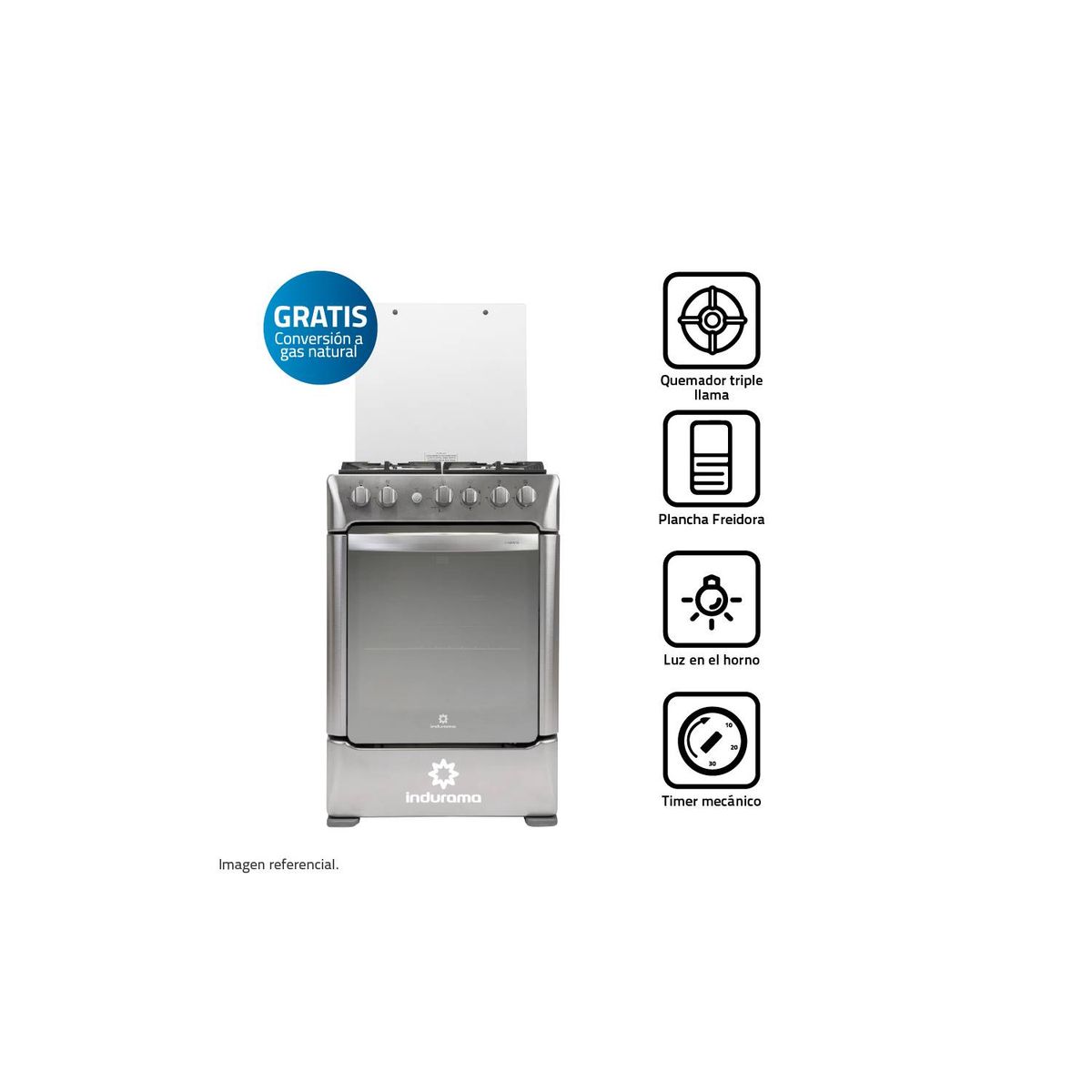 INDURAMA - COCINA INDURAMA FLORENCIA ZAFIRO CROMA DE 4 HORNILLAS