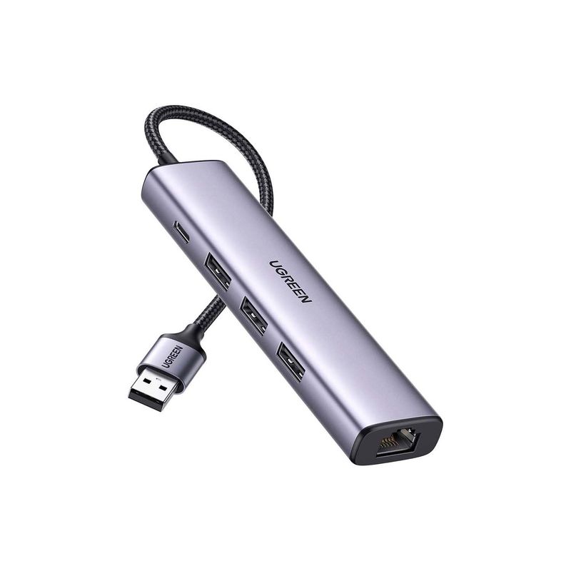 UGREEN - Adaptador Ugreen 5 En 1 Usb 3.0 A Rj-45 Usb-C 60554 Grey