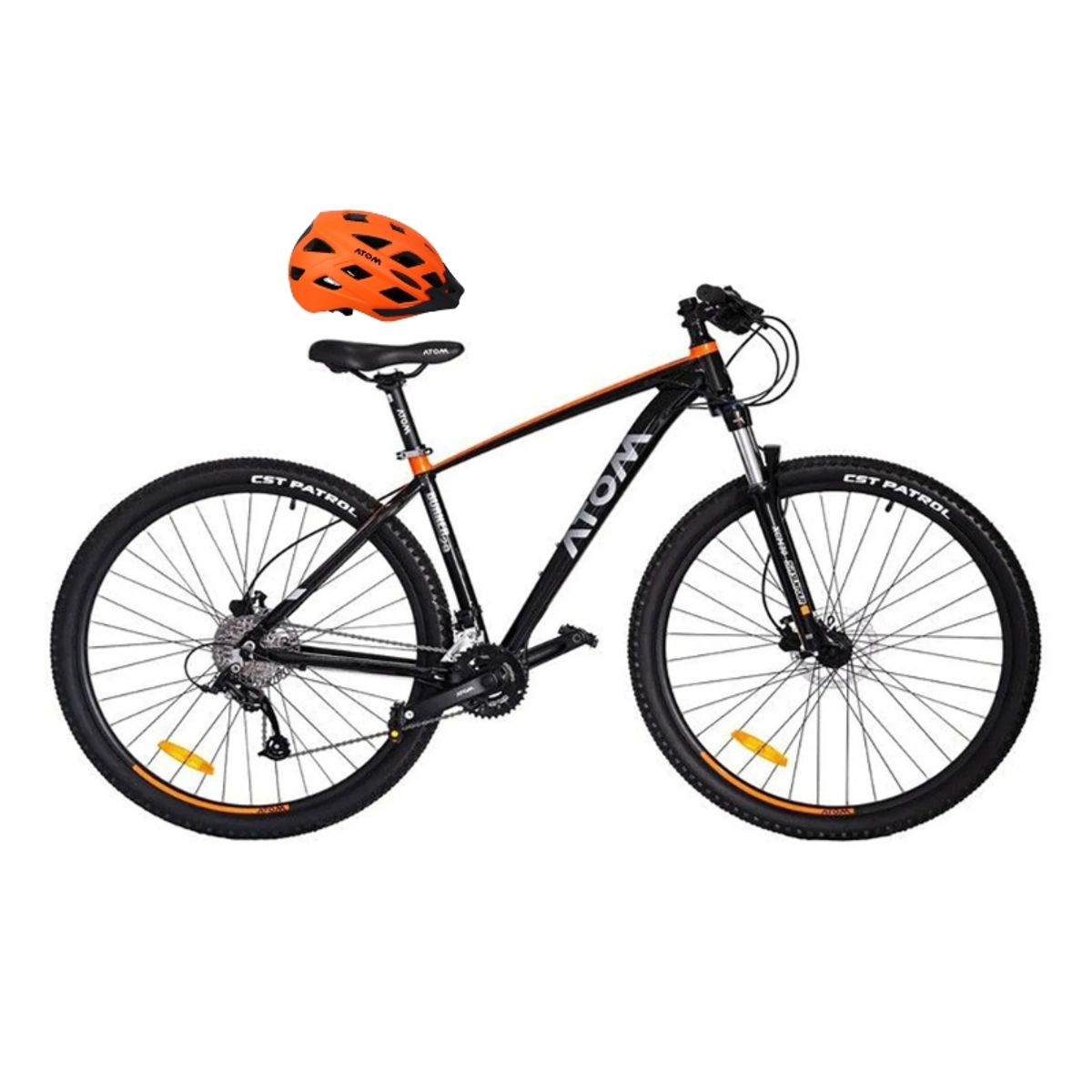 ATOM - BICICLETA ATOM BURNER ARO 29 TALLA 18 NEGRO +  CASCO NARANJA