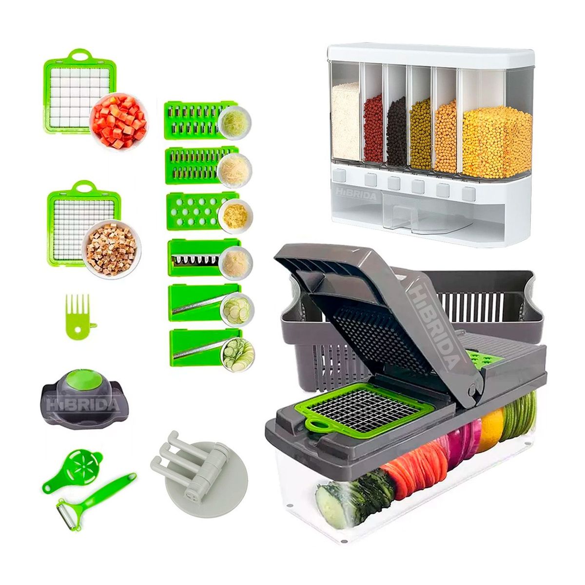 GENERICO - CORTADOR PICADOR DE ALIMENTOS MÃS DISPENSADOR ALMACENA COCINA - COMBO