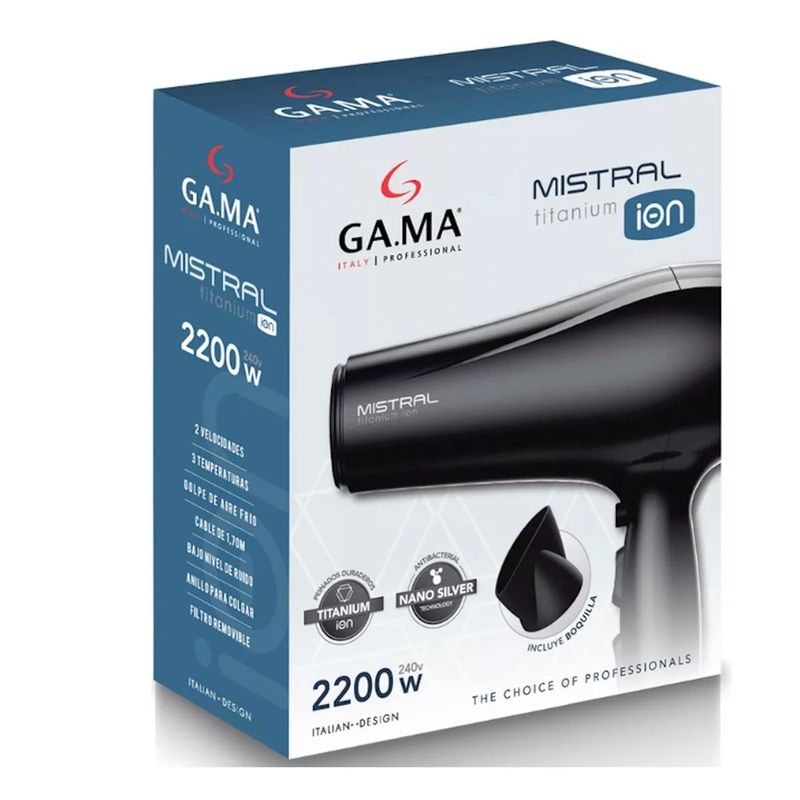 GAMA - Secadora De Cabello Gama Titanium Ion 2200w 2 Vel + Boquilla