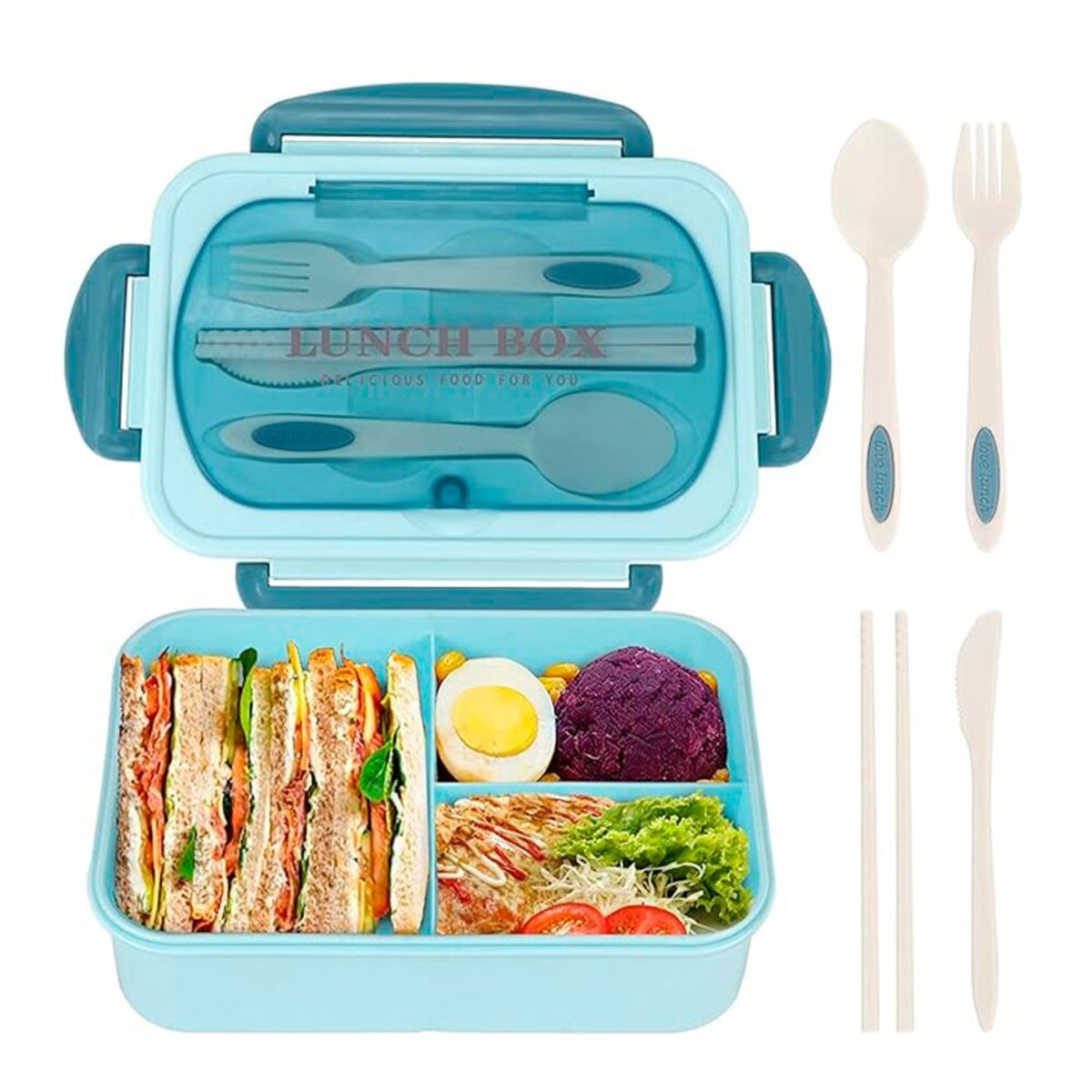 GENERICO - Lonchera Taper Portátil Hermética Cubiertos EasyHome Azul