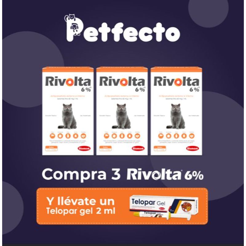RIVOLTA - ANTIPULGAS PACK 3 UNID RIVOLTA 6% x 0.75 ml+ 1 TELOPAR 2 ml