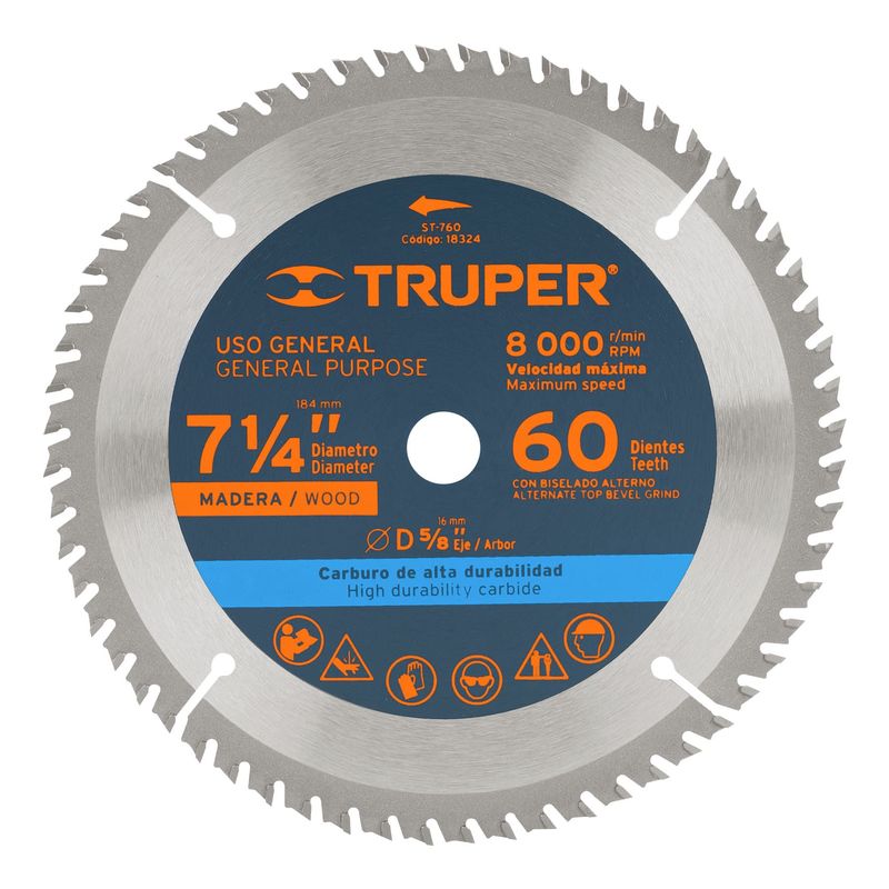 TRUPER - Disco para sierra circular 7 ¼"  60 dientes Truper