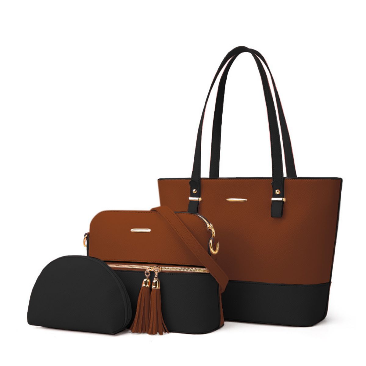 KELLER - Juego de Carteras Bolsos Elegante 3 Piezas de Cuero PU Marrón SP3