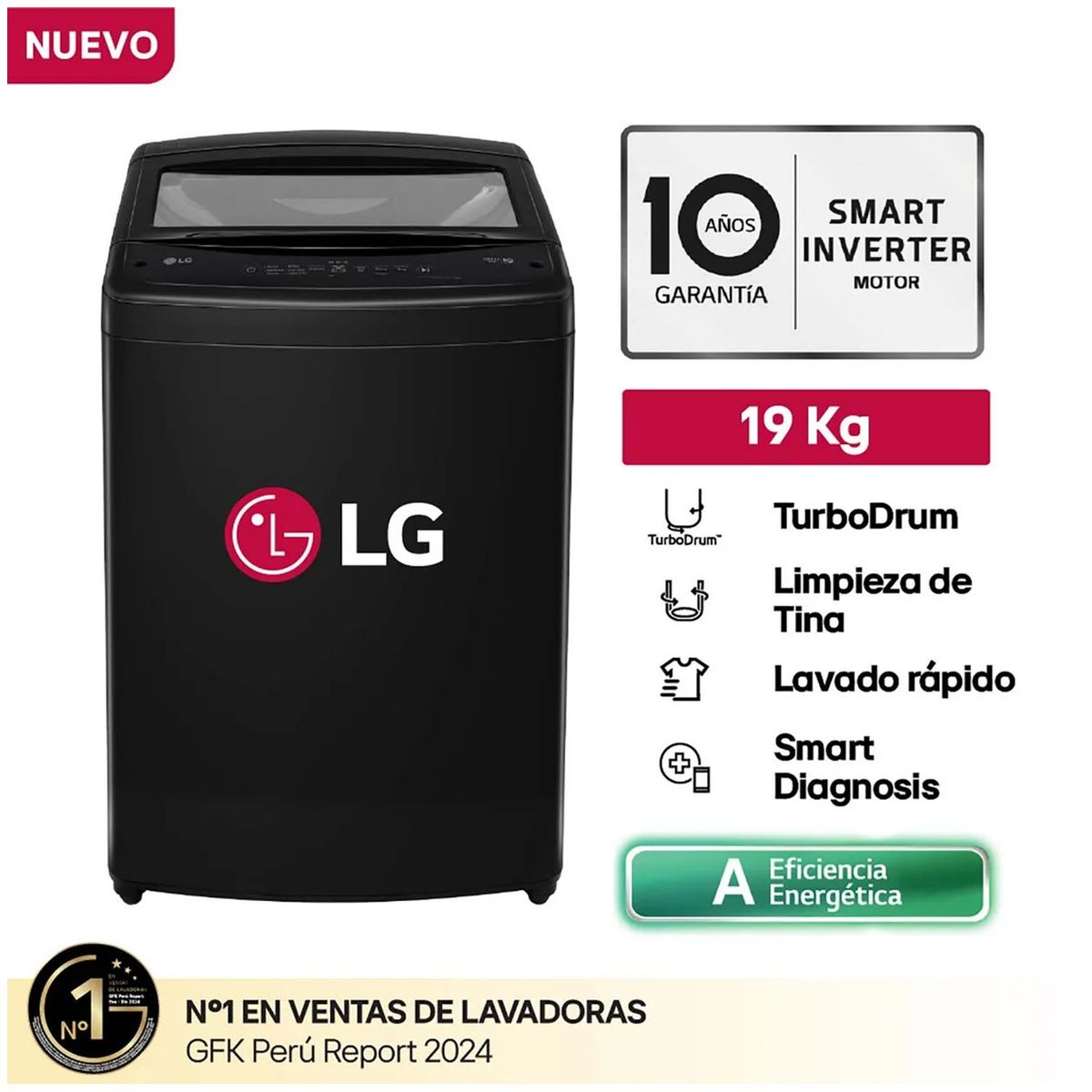 LG - Lavadora LG 19 kg Turbodrum Carga Superior Wt19BVTB Negro