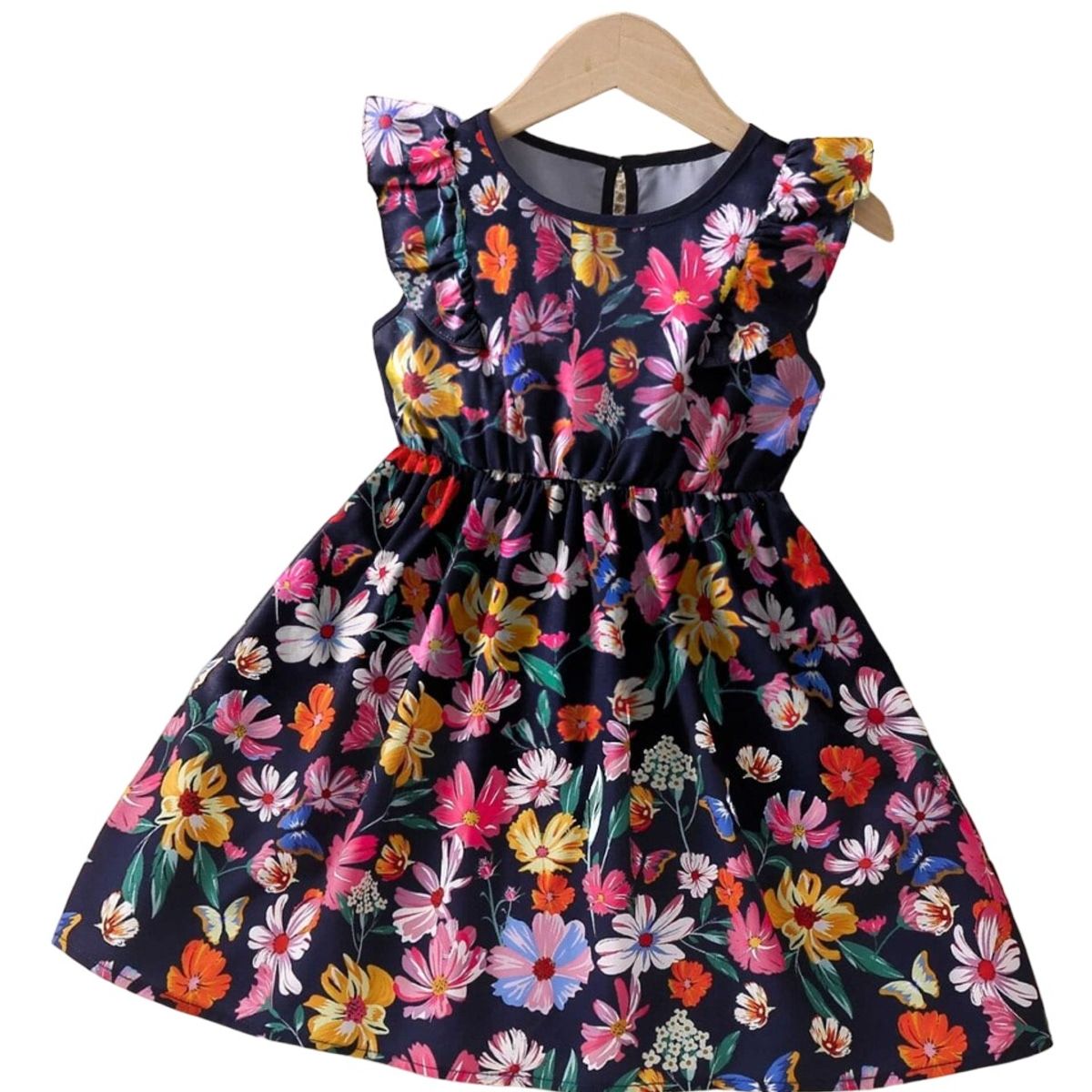 GENERICO - Vestido Floral Azul jardin con bobos para niña