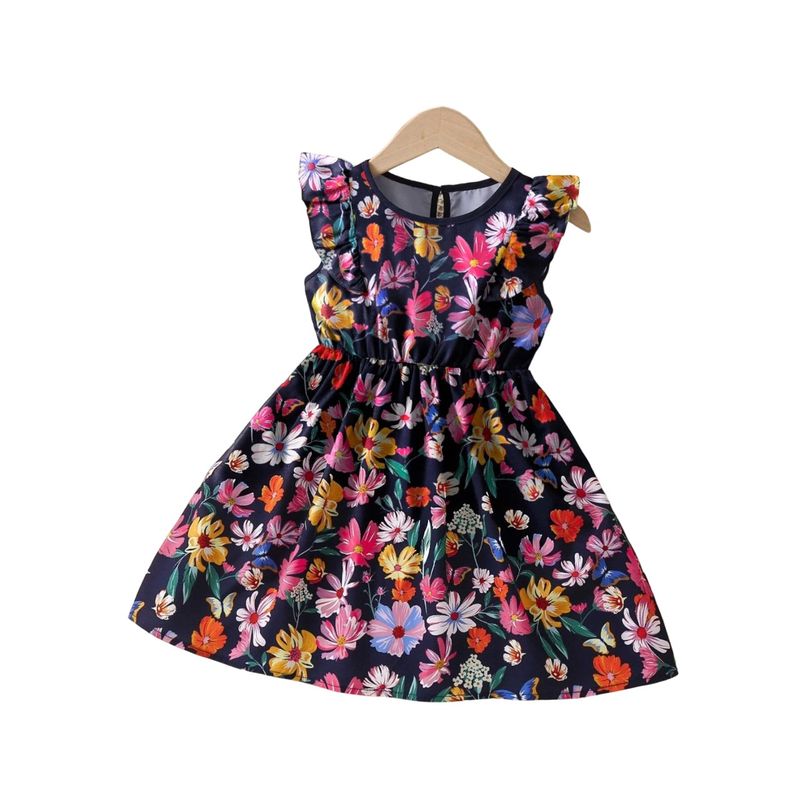 GENERICO - Vestido Floral Azul jardin con bobos para niña