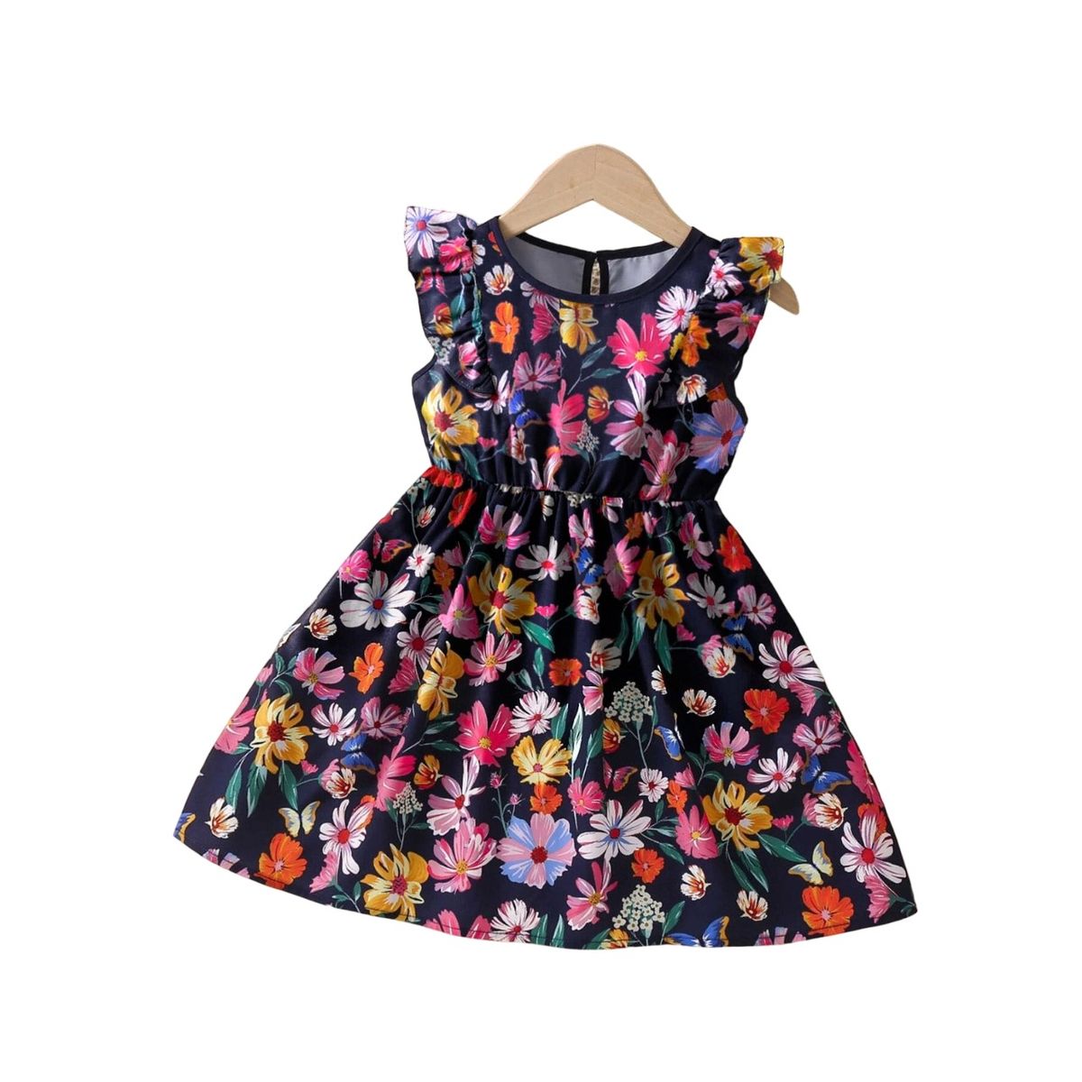 GENERICO - Vestido Floral Azul jardin con bobos para niña