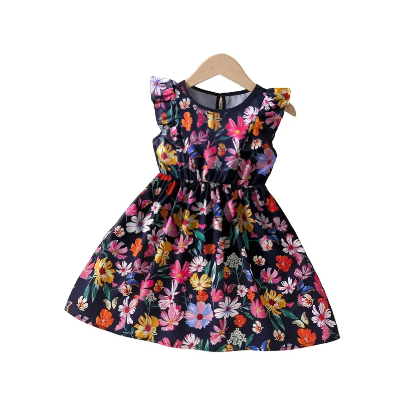 GENERICO - Vestido Floral Azul jardin con bobos para niña