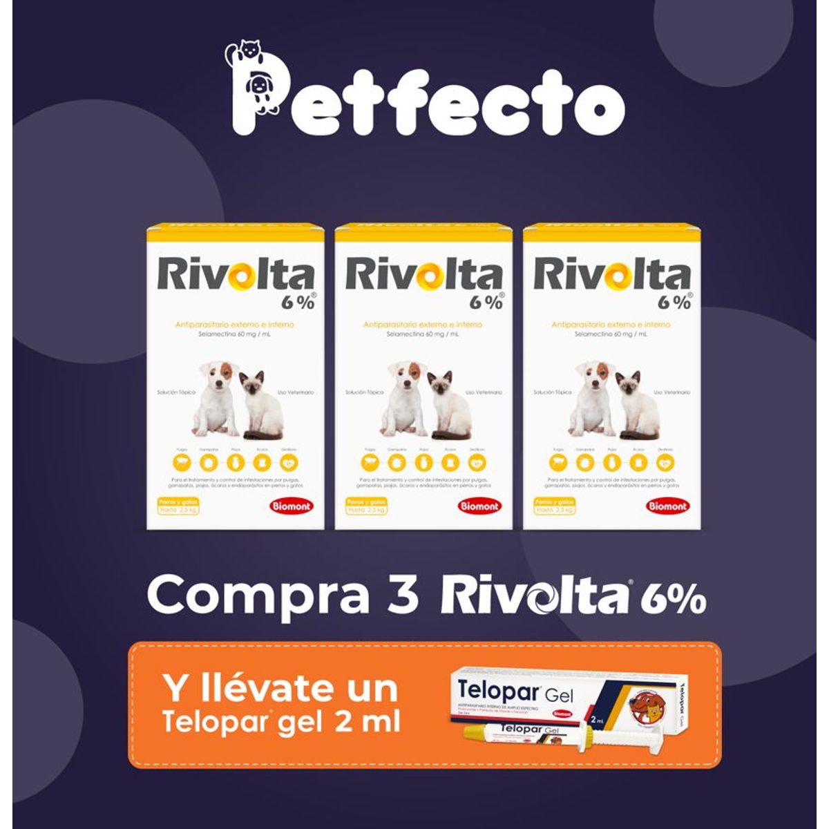 RIVOLTA - ANTIPULGAS PACK 3 UNID RIVOLTA 6% x 0.25 ml+ 1 TELOPAR 2 ml
