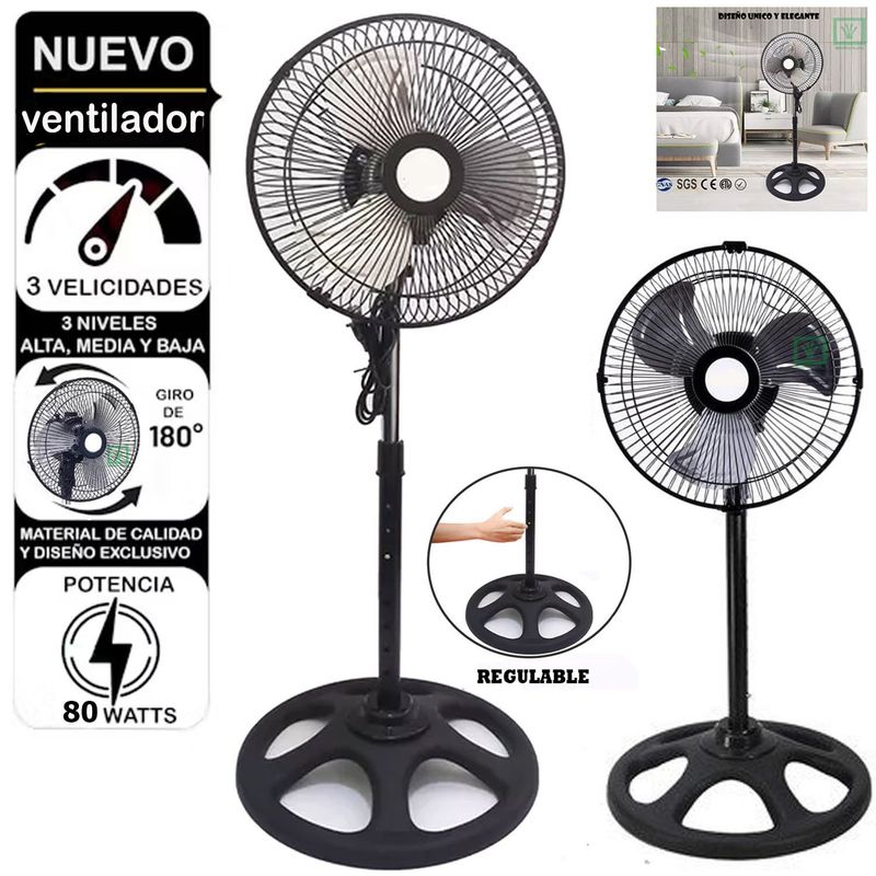 GENERICO - Ventilador Pedestal de 10" NEGRO 80 Watts