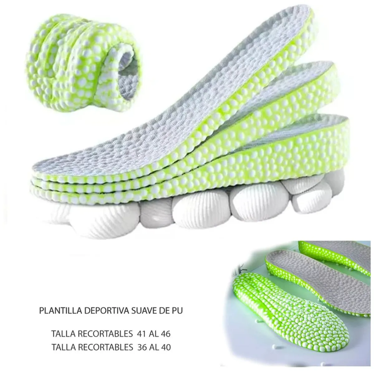 GENERICO - Plantilla Aumenta Altura 1,5 cm Recortable de Goma 36 al 40