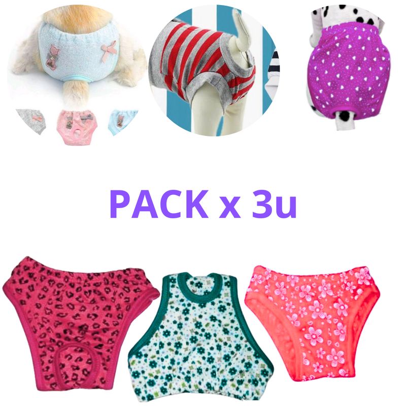 GENERICO - CALZON DE ALGODÓN PARA PERROS Y GATOS - MASCOTA PACKx3 T-2