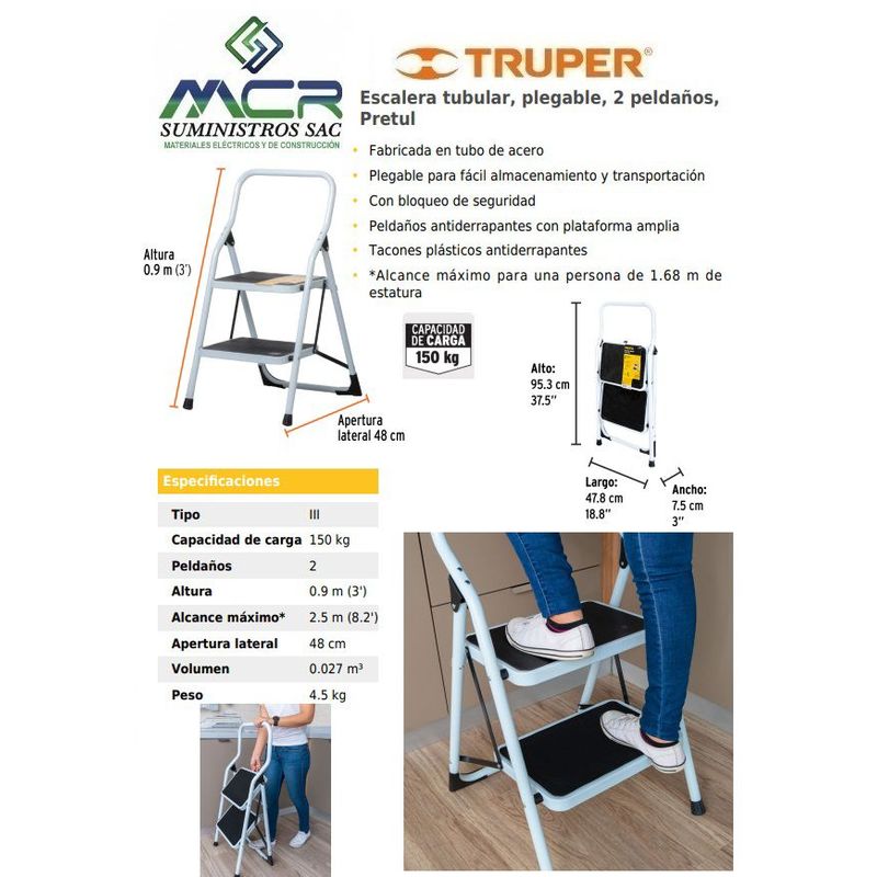 PRETUL - Escalera tubular plegable 2 pasos Pretul