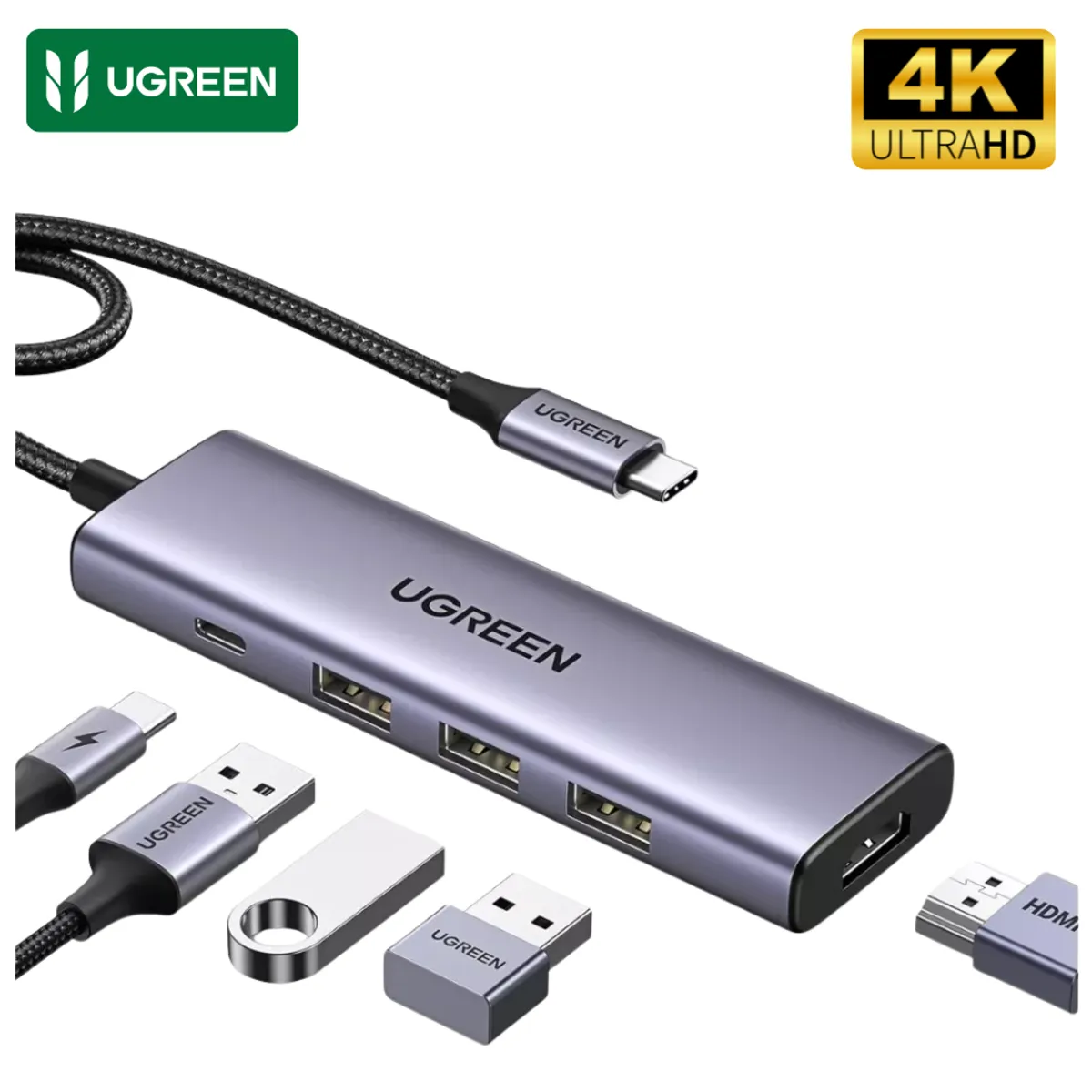UGREEN - Hub Adaptador Ugreen 5 en 1 Tipo C HDMI 4K 60HZ Macbook Laptop